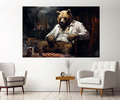 Poker Wall Art - Bear Poker Painting Canvas Print | Framed & Ready to Hang