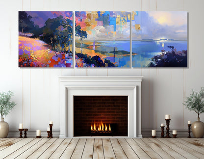 Large Abstract Nature Painting Canvas Print - Cubism Impressionist Wall Art, Framed