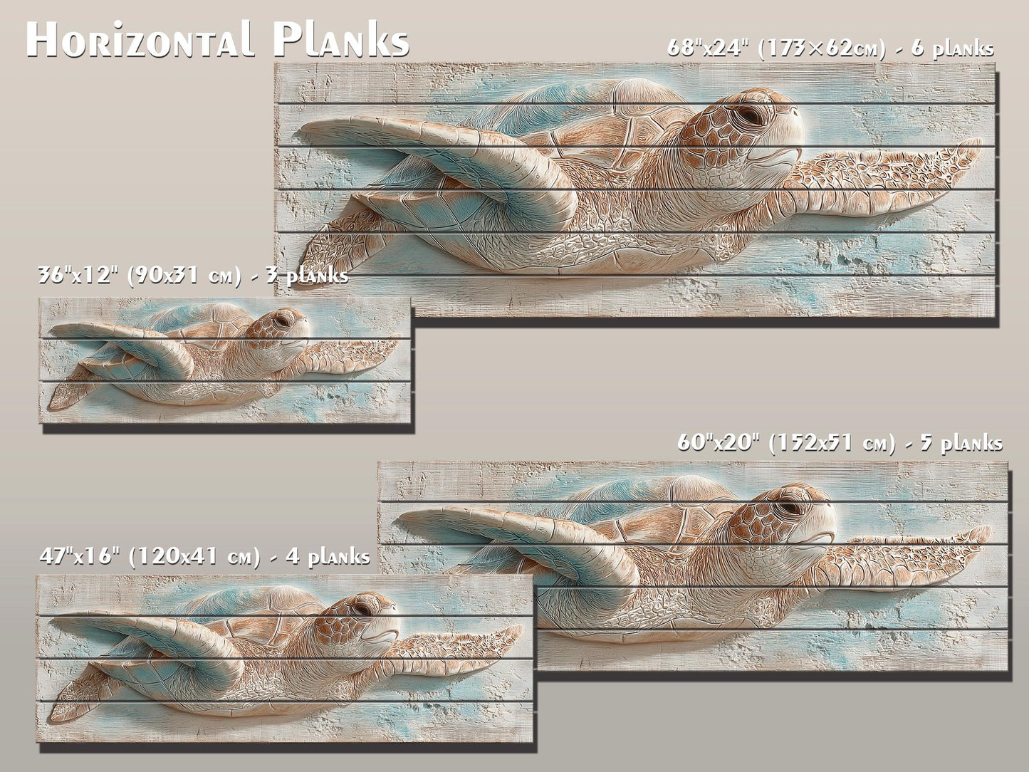 Sea Turtle Wood Art – Rustic Wood Decor | Coastal Ocean Wall Decor with Blue Beige Accents
