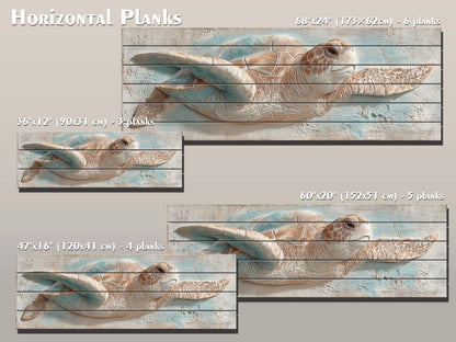 Sea Turtle Wood Art – Rustic Wood Decor | Coastal Ocean Wall Decor with Blue Beige Accents