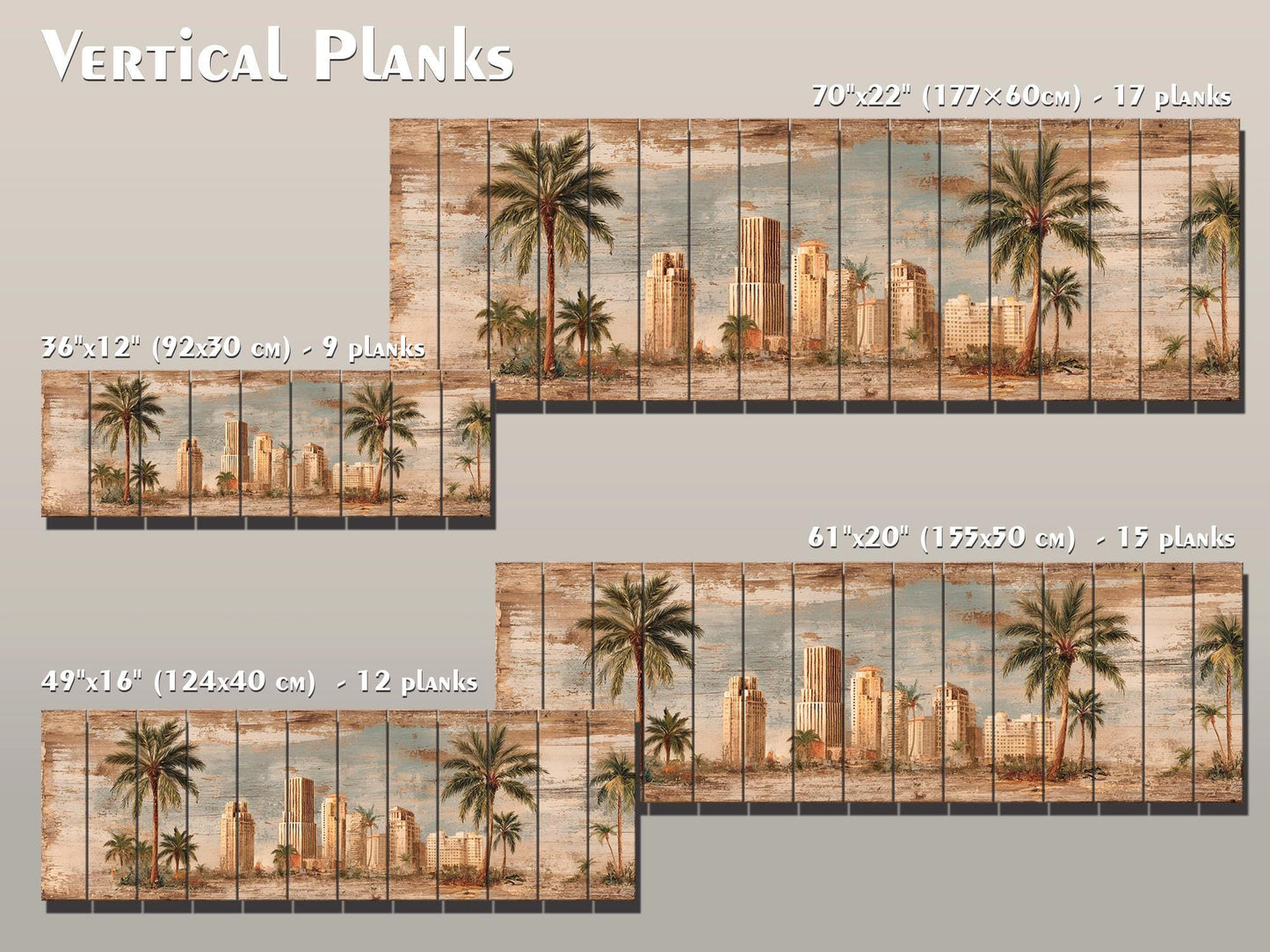 Miami Skyline Wood Print – Vintage Art Deco Cityscape on Rustic Wood Panels