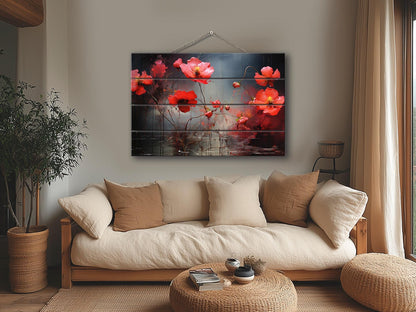 Wood Wall Art – Abstract Floral on Natural Linden Planks | Rustic Farmhouse Style