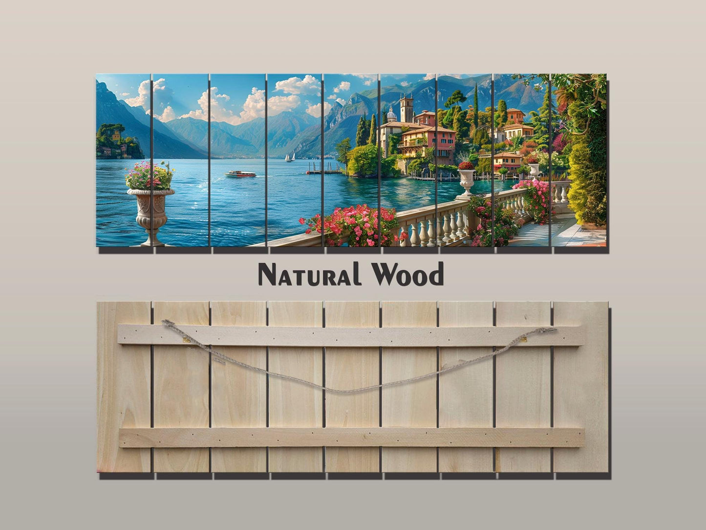 Lake Como Wood Art - Natural Wood Print Landscape Wall Decor on Planks