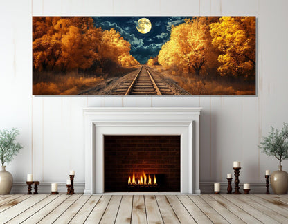 Railroad Canvas Print – Scenic Railroad Art | Moonlight Landscape Canvas, Ready to Hang