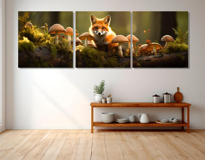 Fox Canvas Print – Forest Wall Art With Mushrooms | Framed & Ready To Hang