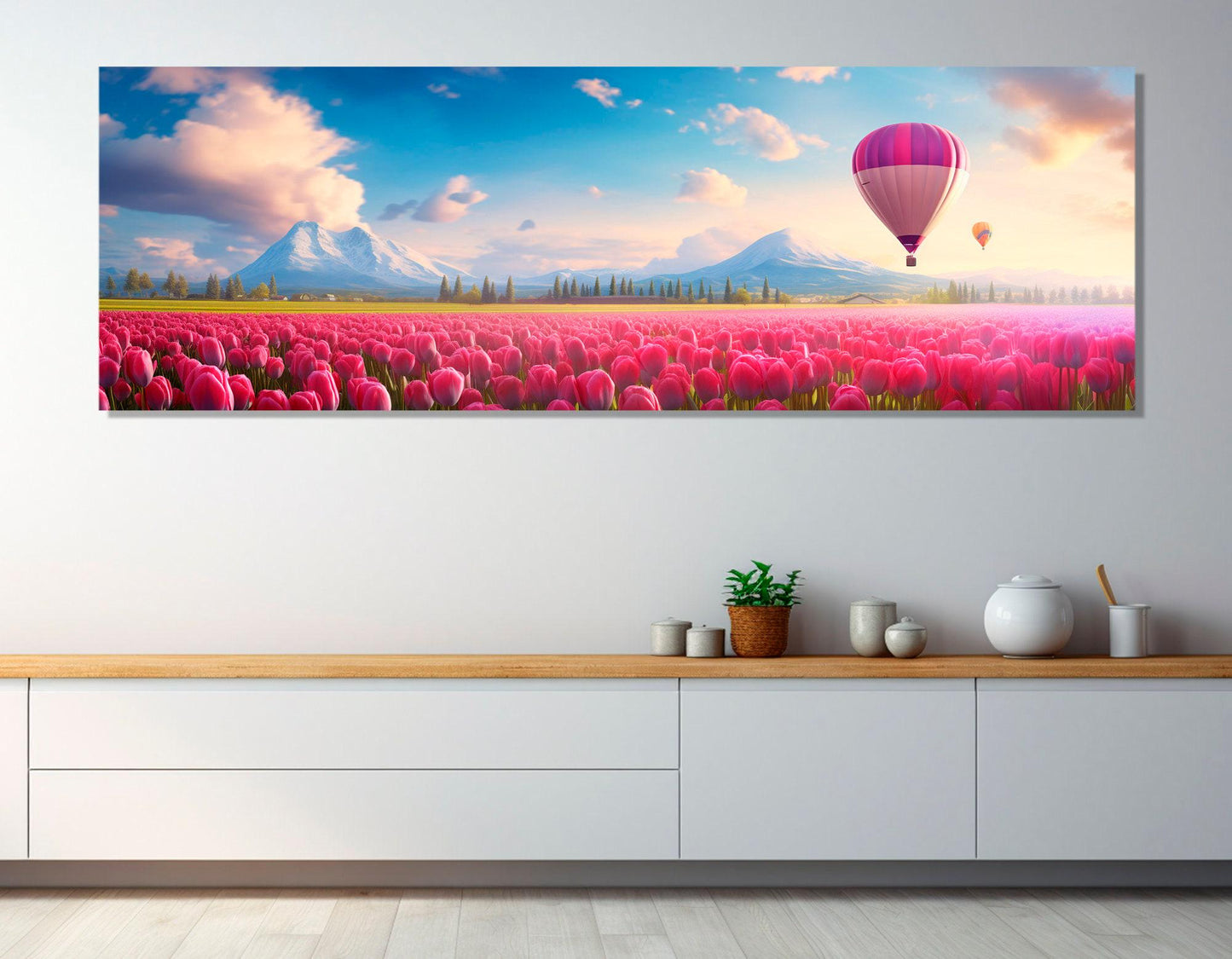 Pink Tulips Canvas Art – Large Panoramic Floral Wall Art | Ready to Hang