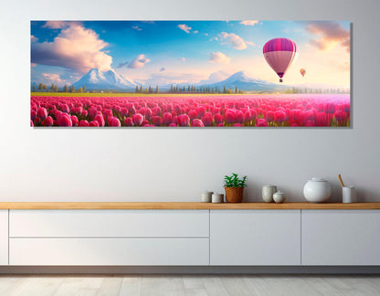 Pink Tulips Canvas Art – Large Panoramic Floral Wall Art | Ready to Hang