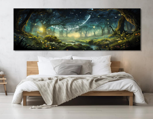 Fantasy Forest Canvas Print – Fireflies Wall Art | Gallery Wrapped Cotton Canvas