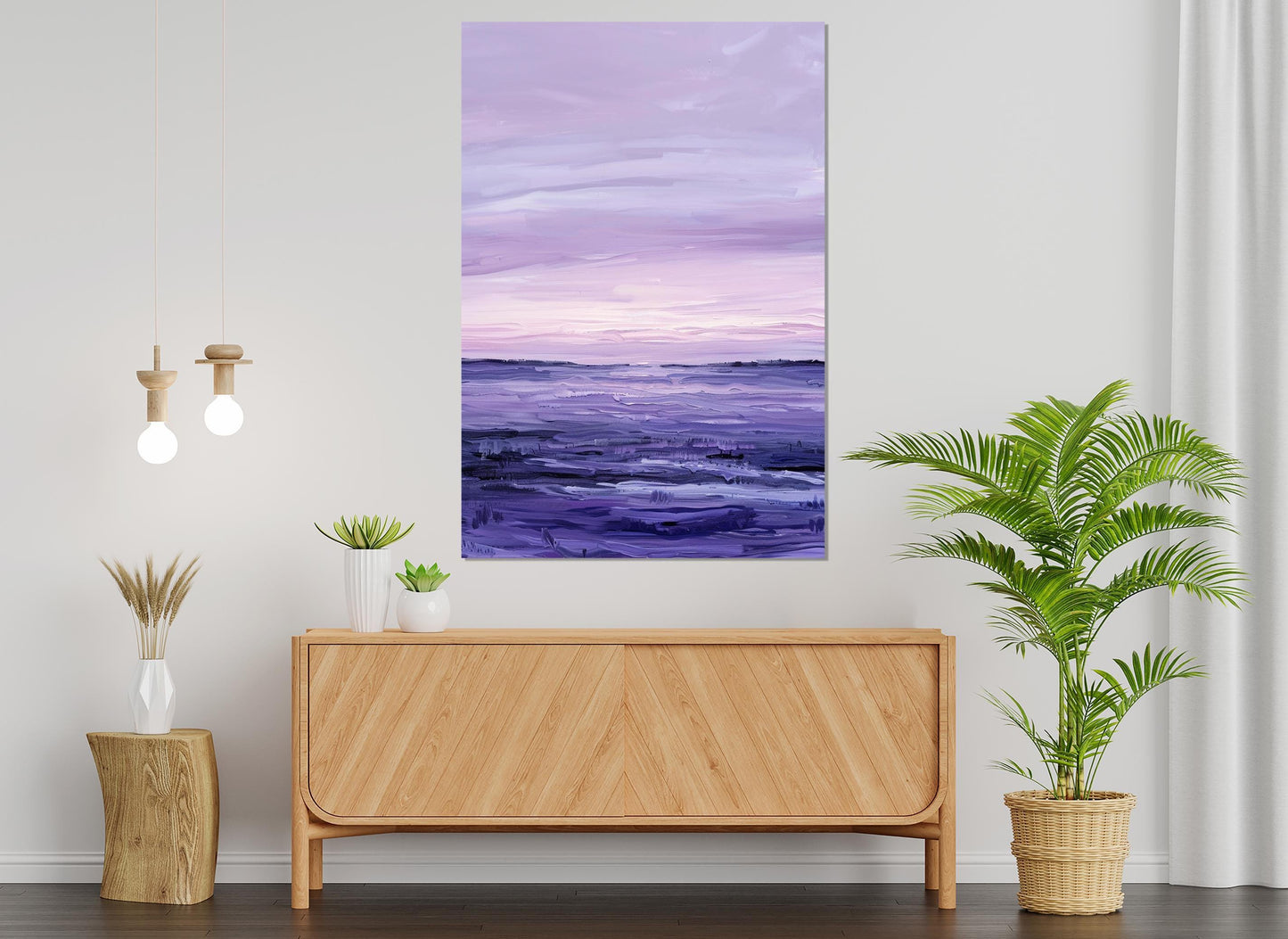 Abstract Horizon Canvas – Minimalist Purple Tones Framed Wall Art Ready to Hang
