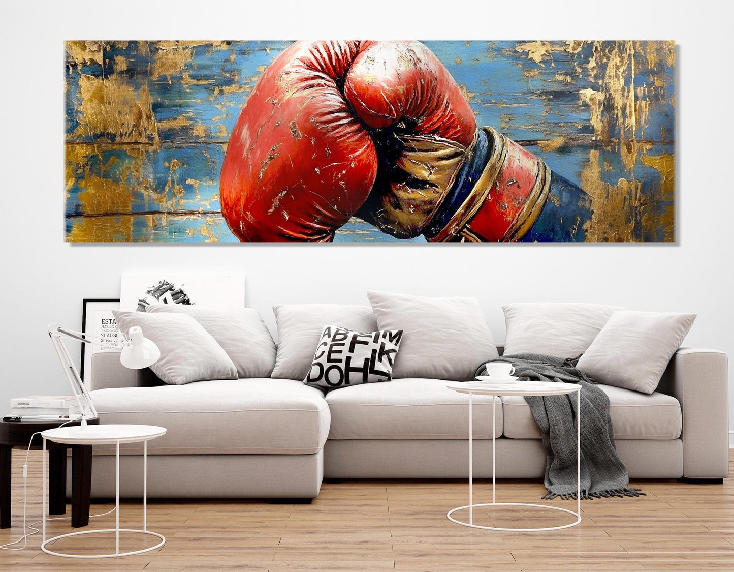 Boxing Wall Art – Retro Boxing Glove Painting on Gallery Wrapped Cotton Canvas Print