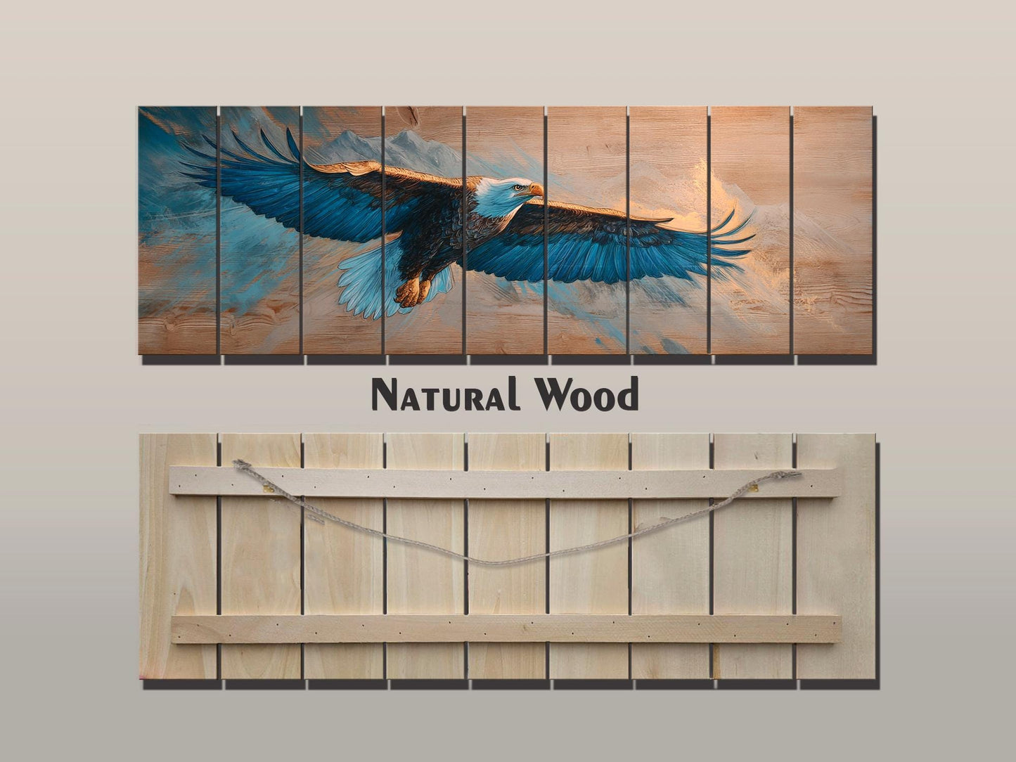 Majestic Eagle Soaring Over Mountain Peaks Print on Natural Wood, Eagle Painting, Birds Wall Art, Rustic Eagle Wood Wall Art, Eagle Print