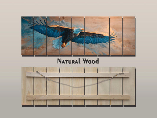 Majestic Eagle Soaring Over Mountain Peaks Print on Natural Wood, Eagle Painting, Birds Wall Art, Rustic Eagle Wood Wall Art, Eagle Print