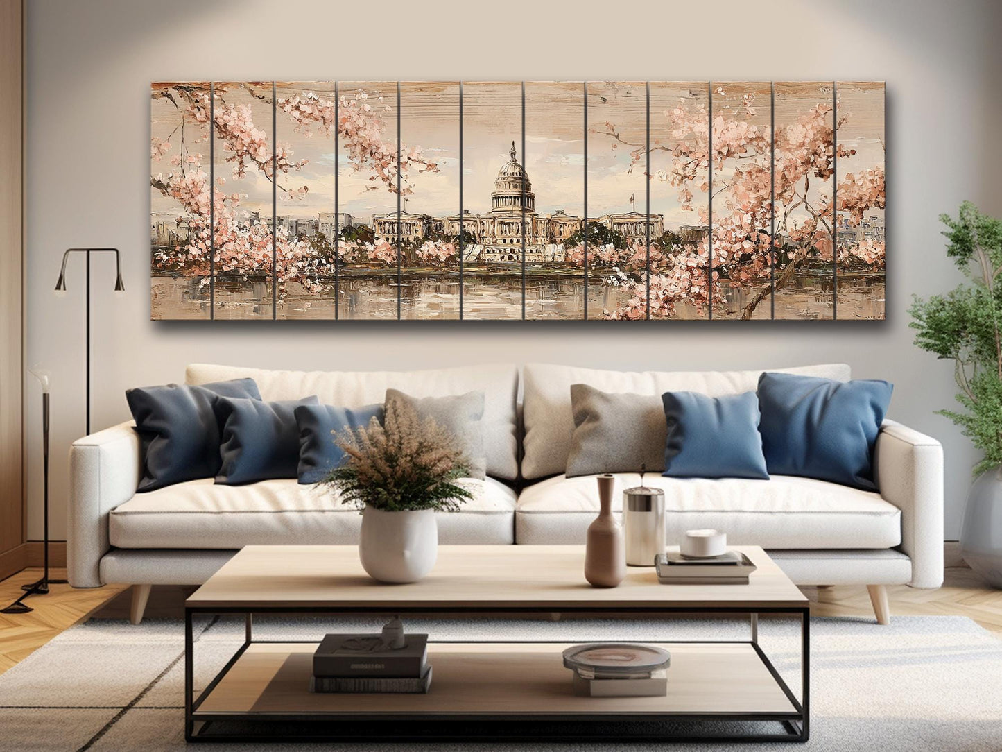 Washington DC Wood Print – Rustic Cityscape Wall Art With Capitol Cherry Blossoms