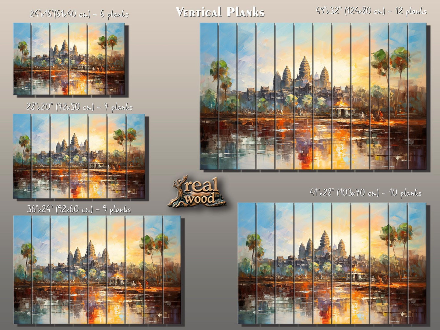 Wood Wall Art – Ancient Khmer Print on Wood | Angkor Wat Painting Decor