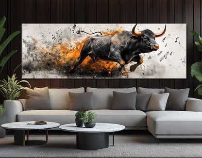 Charging Bull Canvas Print - Abstract Bull Artwork | Framed Canvas Wall Art, Ready to Hang
