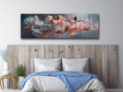 Abstract Ballerinas Print on Wood, Rustic Dreamy Ballet Wall Art