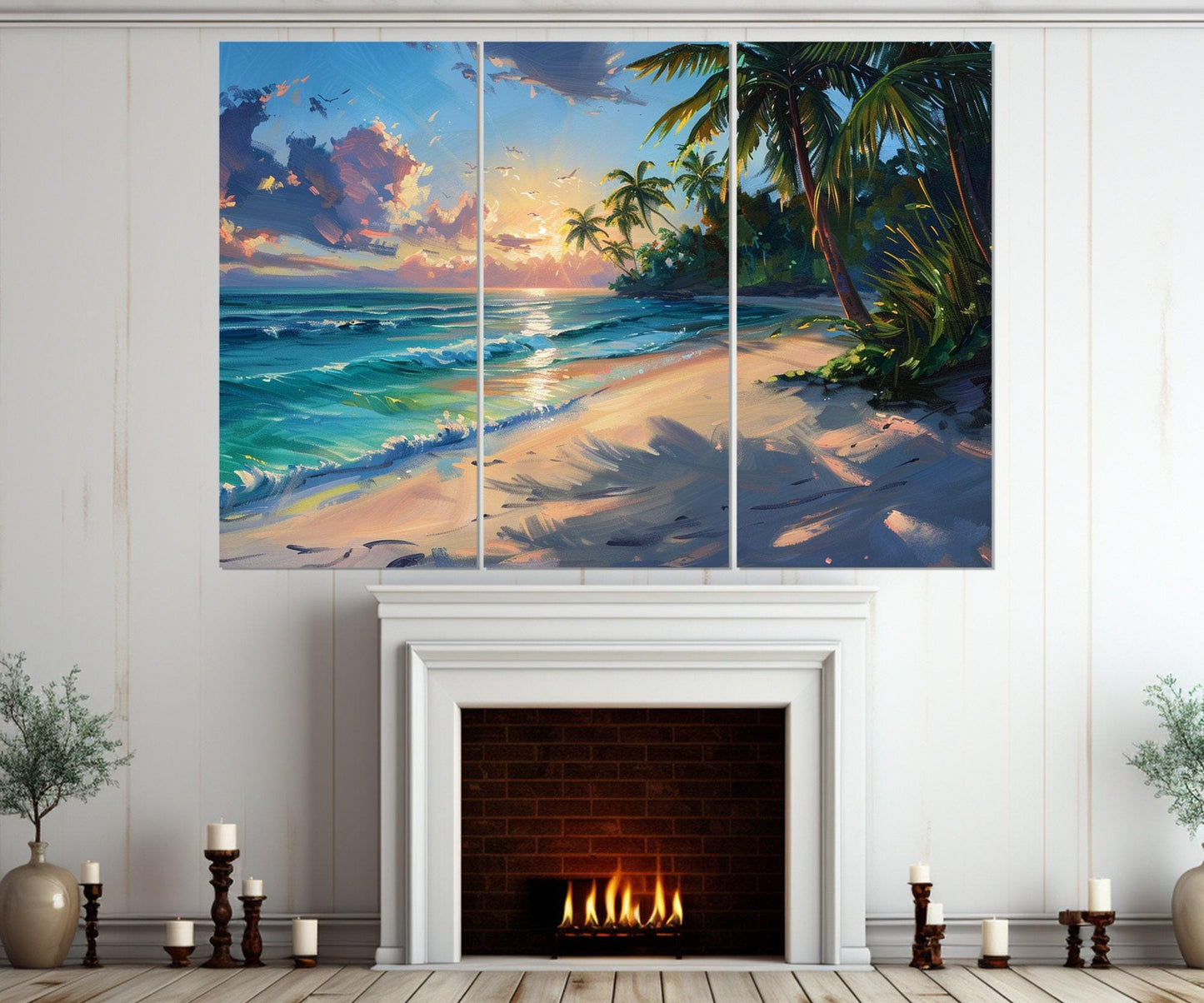 Ocean Beach Wall Art – Scenic Beach Canvas Print | Tropical Painting, Ready to Hang