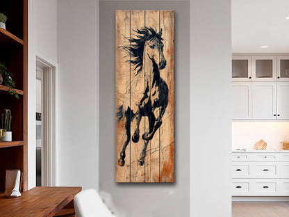 Wild Horse Wall Art – Rustic Wood Print With Unique Grain & Ready To Hang Decor