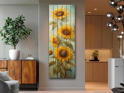 Rustic Wood Wall Art – Sunflower Wall Decor on Natural Wood Plank Art
