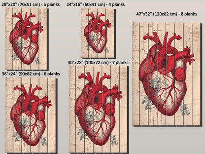 Anatomical Heart Wall Art – Rustic Wood Art | Medical Wall Decor Printed on Wood