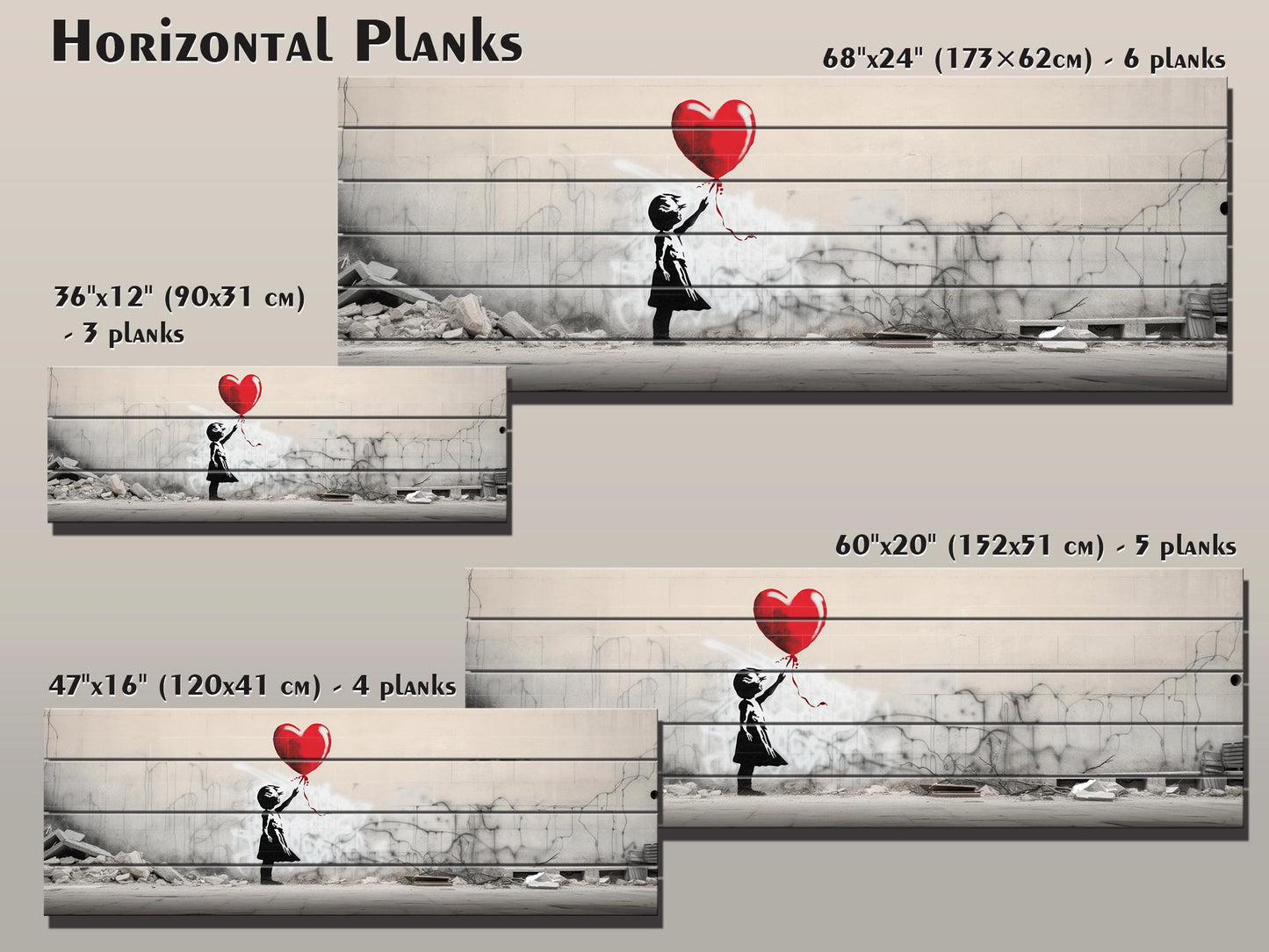 Wood Wall Art – Banksy Style Balloon Girl Poster | Rustic Wood Panel Decor
