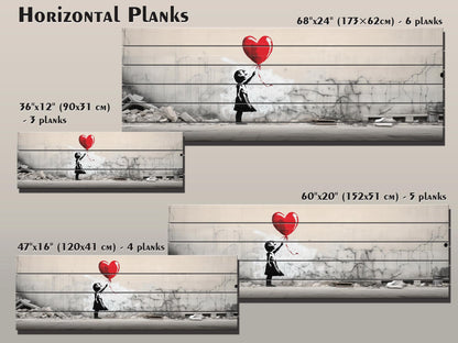 Wood Wall Art – Banksy Style Balloon Girl Poster | Rustic Wood Panel Decor