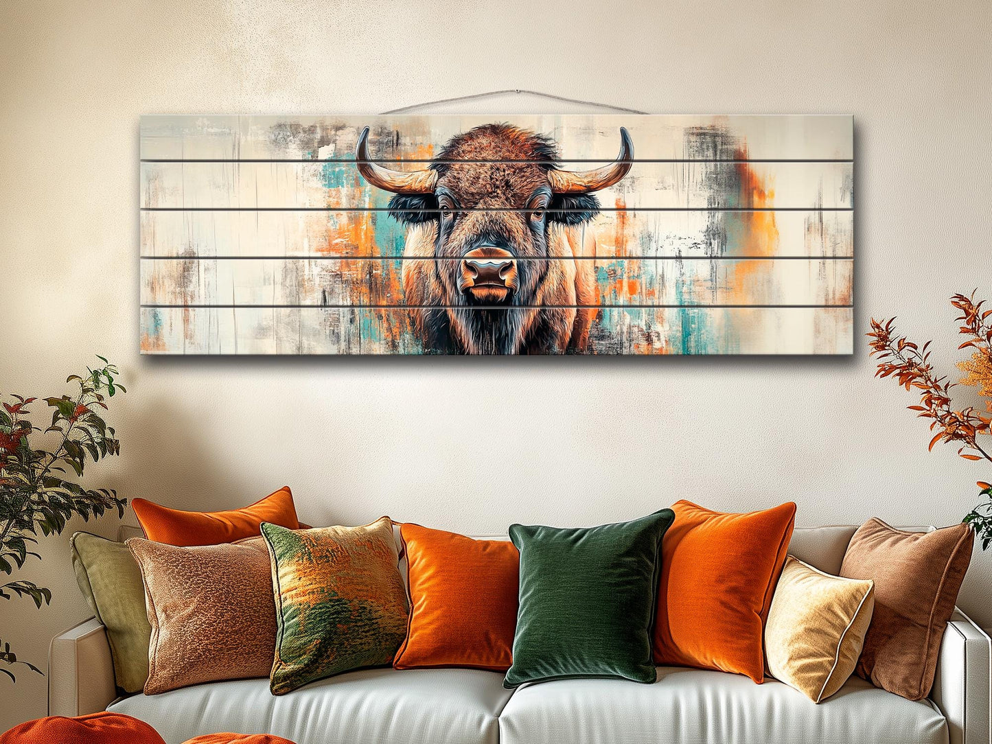 Rustic Wood Wall Art - Bison Print on Wood, Abstract Bison Portrait, Bison Wall Art, Farmhouse Wall Decor, Bison Painting, Bison in Interior