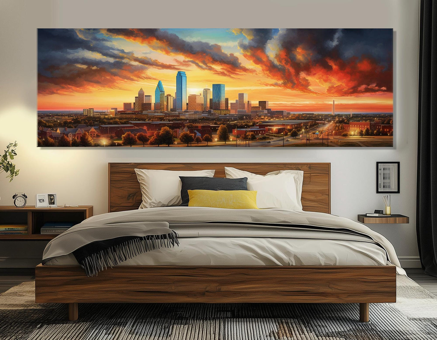 Oklahoma City Canvas Print – Abstract City Painting | Large Sunset Wall Art, Framed