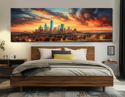 Oklahoma City Canvas Print – Abstract City Painting | Large Sunset Wall Art, Framed