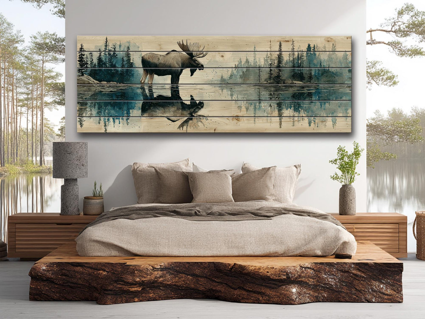 Moose Wood Print - Rustic Hunting Art | Vintage Forest Print on Wood Planks