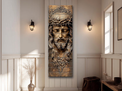 Jesus Christ Wood Print – Michelangelo Inspired Religious Wall Art on Wood