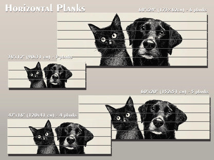 Cat and Dog Print on Wood, Black and White Pet Wall Art, Rustic Bedroom Print
