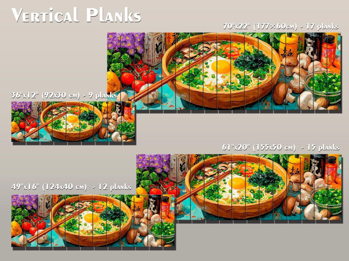 Ramen Wood Wall Art, Japanese Food Print on Wood, Asian Kitchen Decor