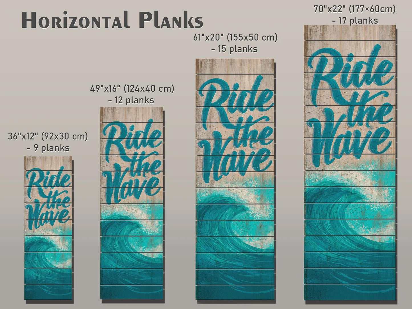 Coastal Wood Wall Art – Ride The Wave Print On Natural Wood Planks – Surfing Wall Decor