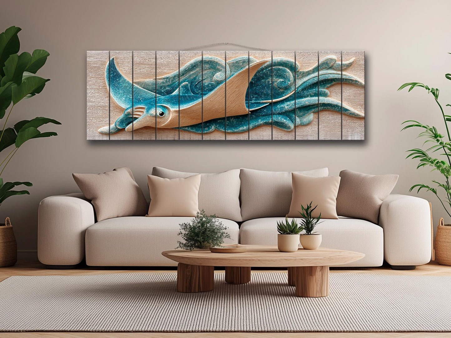 Manta Ray Wood Print – Coastal Wall Art With Rustic Nautical Decor