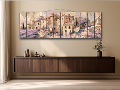 Provence Wood Wall Art – Rustic Coastal Painting on Beige Lavender Wood Planks