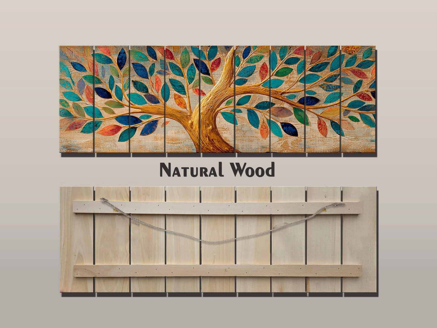 Tree of Life Wall Art - Handcrafted Wood Wall Decor with Colorful Rustic Tree Print