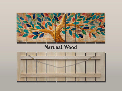 Tree of Life Wall Art - Handcrafted Wood Wall Decor with Colorful Rustic Tree Print