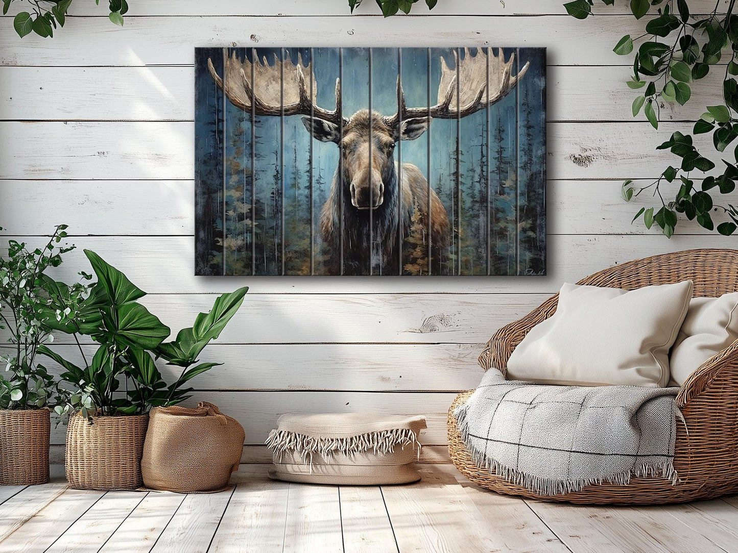 Rustic Moose Wall Art – Natural Wood Wall Decor With Wood Grain Texture