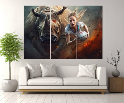 Woman Rugby Wall Art - Abstract Rugby Girl Canvas Print | Framed & Ready to Hang