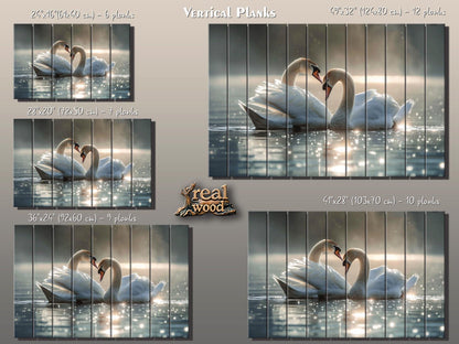 Wood Wall Art - Swans Couple Painting on Natural Wood Planks | Romantic Anniversary Gift