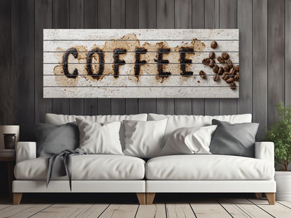 Coffee Art Print on Natural Wood – Kitchen Wall Decor
