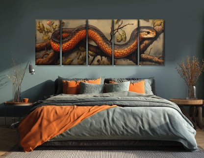 Vintage Snake Artwork Canvas - Framed Cotton Canvas Print | Red Snake Wall Art