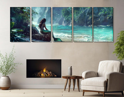 Mermaid Canvas Print - Scenic Sea Wall Art | Framed Gallery Wrapped Cotton Canvas