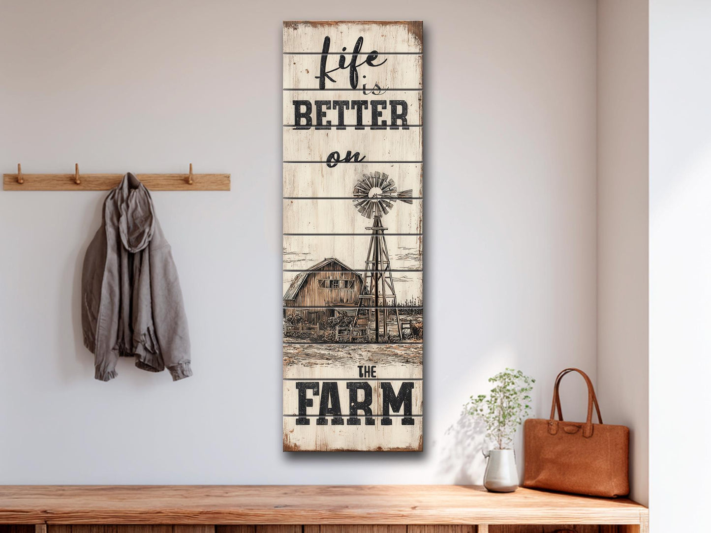 Rustic Wood Wall Art – Life On The Farm Sign | Cozy Country Wall Decor