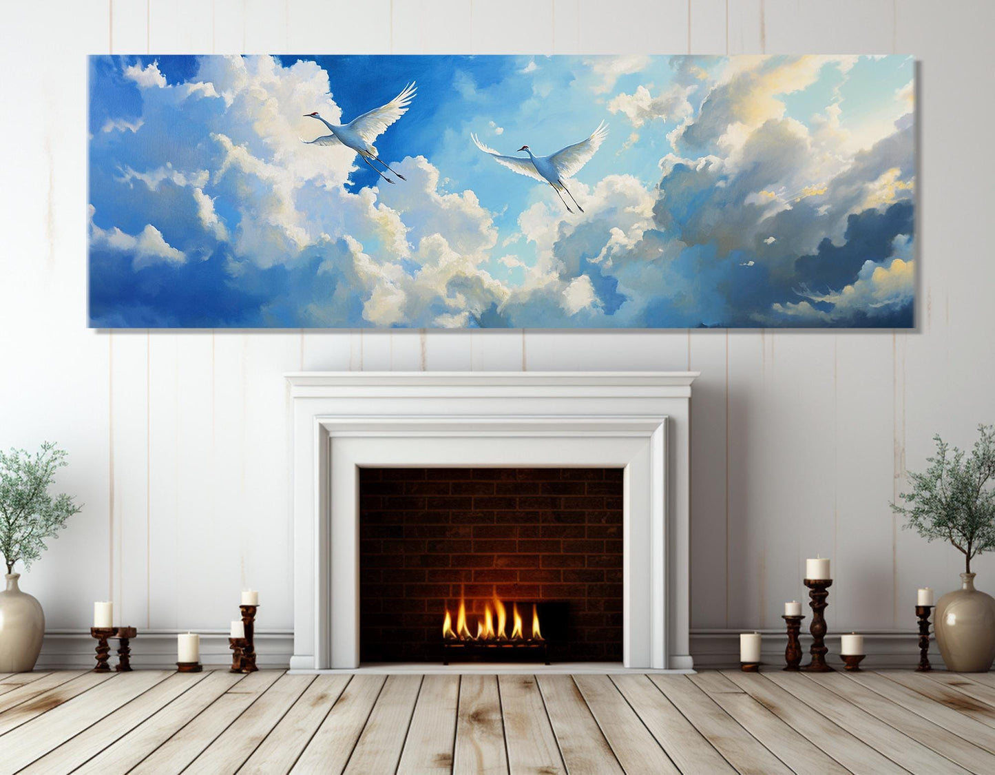 Cranes Wall Art – Soaring Bird Artwork on Large Gallery Wrapped Canvas Print