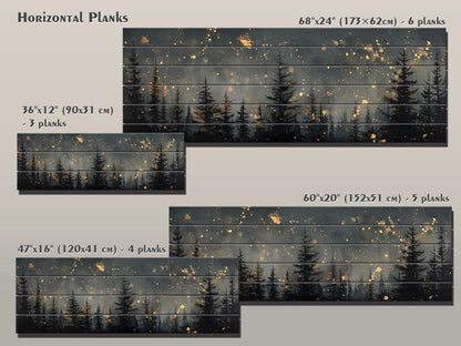 Wood Wall Art - Pine Forest Print | Starry Sky Painting on Wood Plank Art