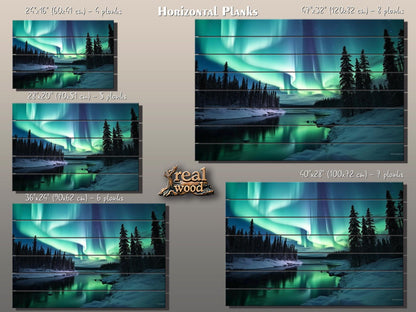 Northern Lights Wall Art – Wooden Wall Decor with Aurora Borealis Landscape