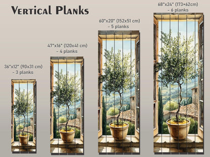 Window with Olive Tree Print on Wood, Tuscan Wall Art, Italian Watercolor Decor