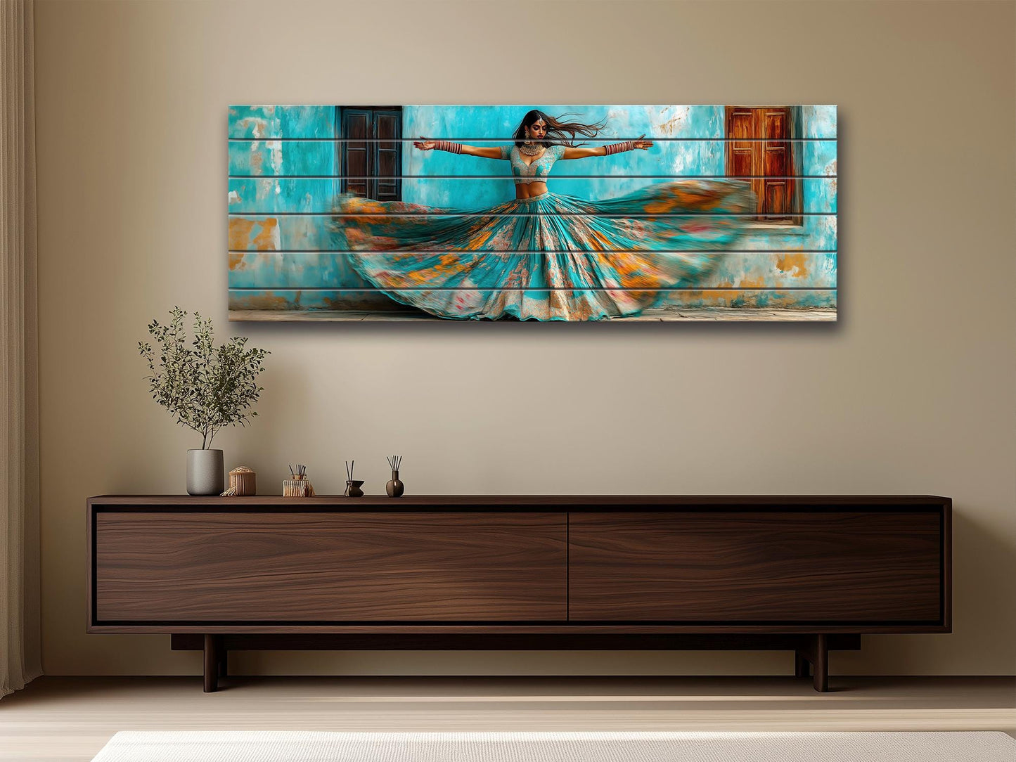 Beautiful Indian Woman Dancing Print on Wood - Rajasthan Wall Decor